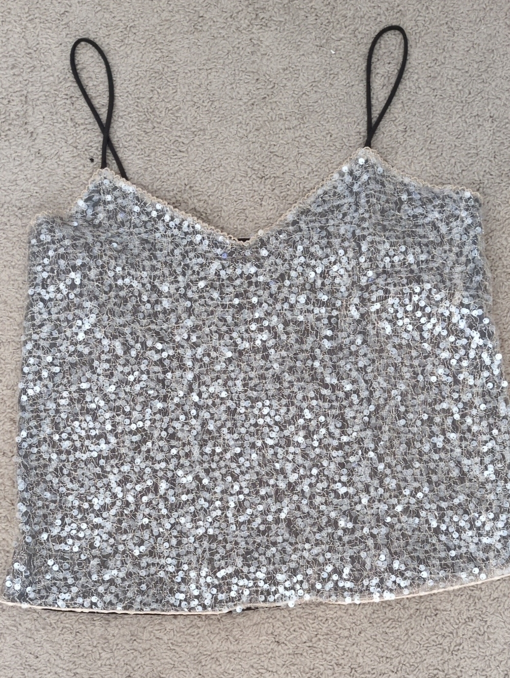 Sam Edelman Silver Sequin Cami with Black Straps